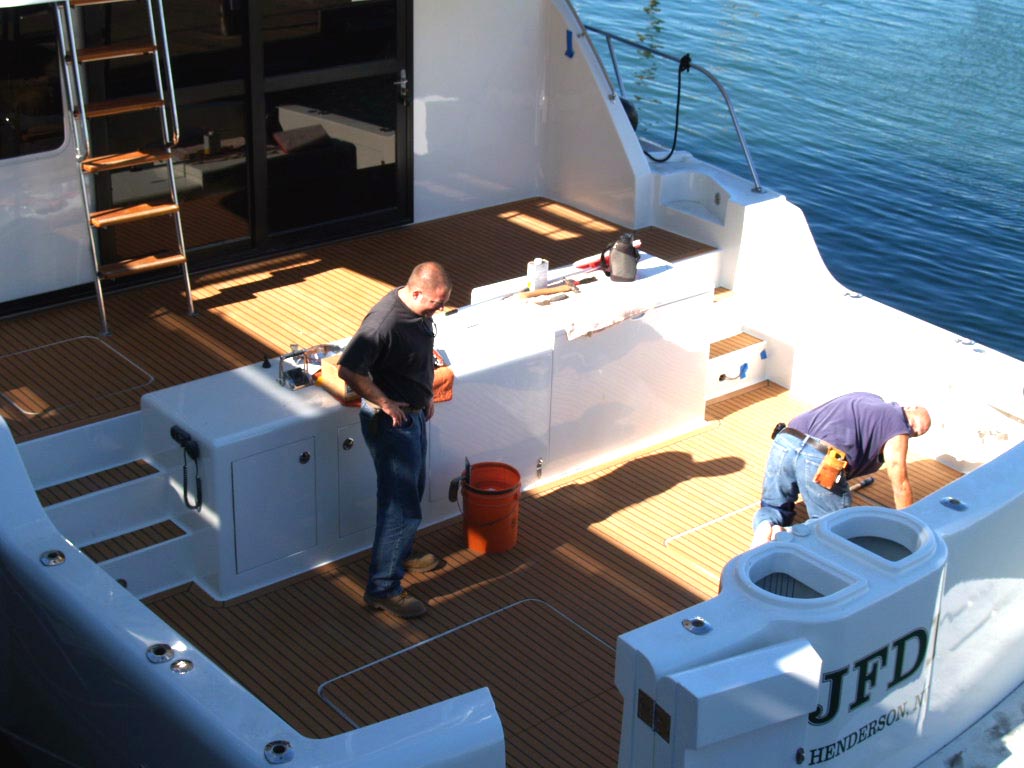 38ft Cat Boat Decking Remodel - Synthetic Teak 2