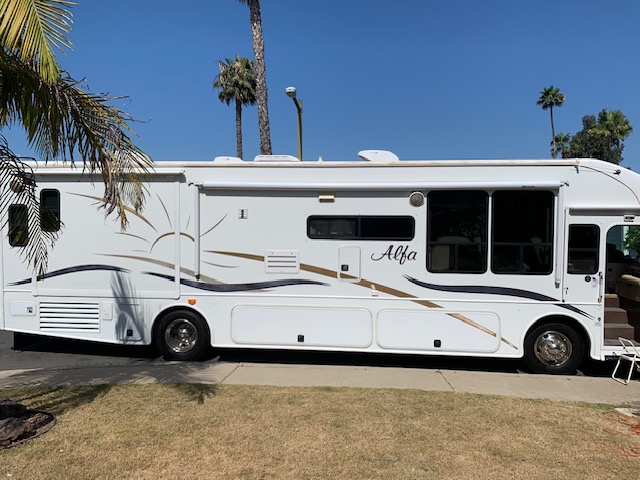 RV with old decals to be removed